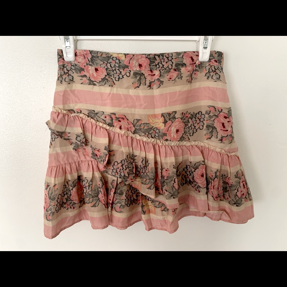 Love Shack Fancy mini skirt!! Pink floral with hints of cream and green